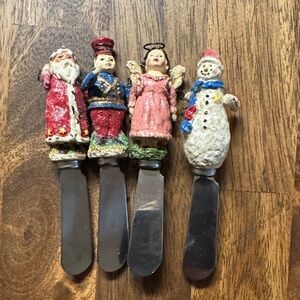 VTG Boston Warehouse Cheese Butter Knife Spreaders Christmas Stainless Cute Fun